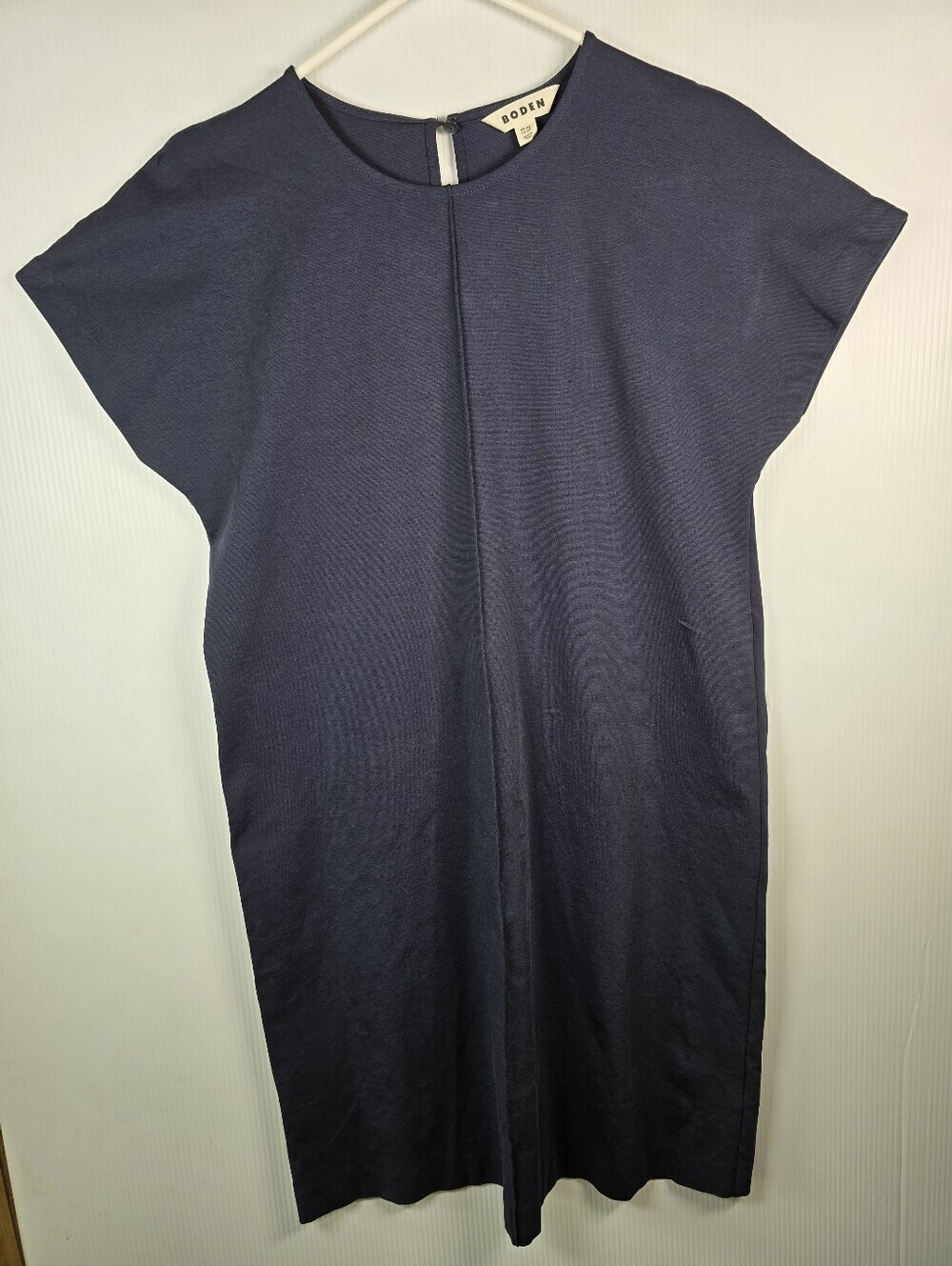 Boden Women's Navy Shift Dress Cap Sleeves Cotton Blend Size 10 Knee Length